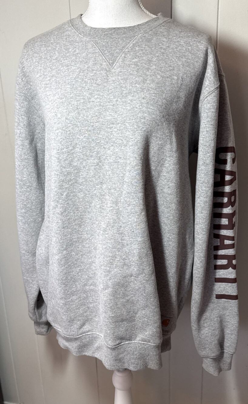 Carhartt Loose Fit Heather Gray Logo Sleeve Sweatshirt Size Medium YY